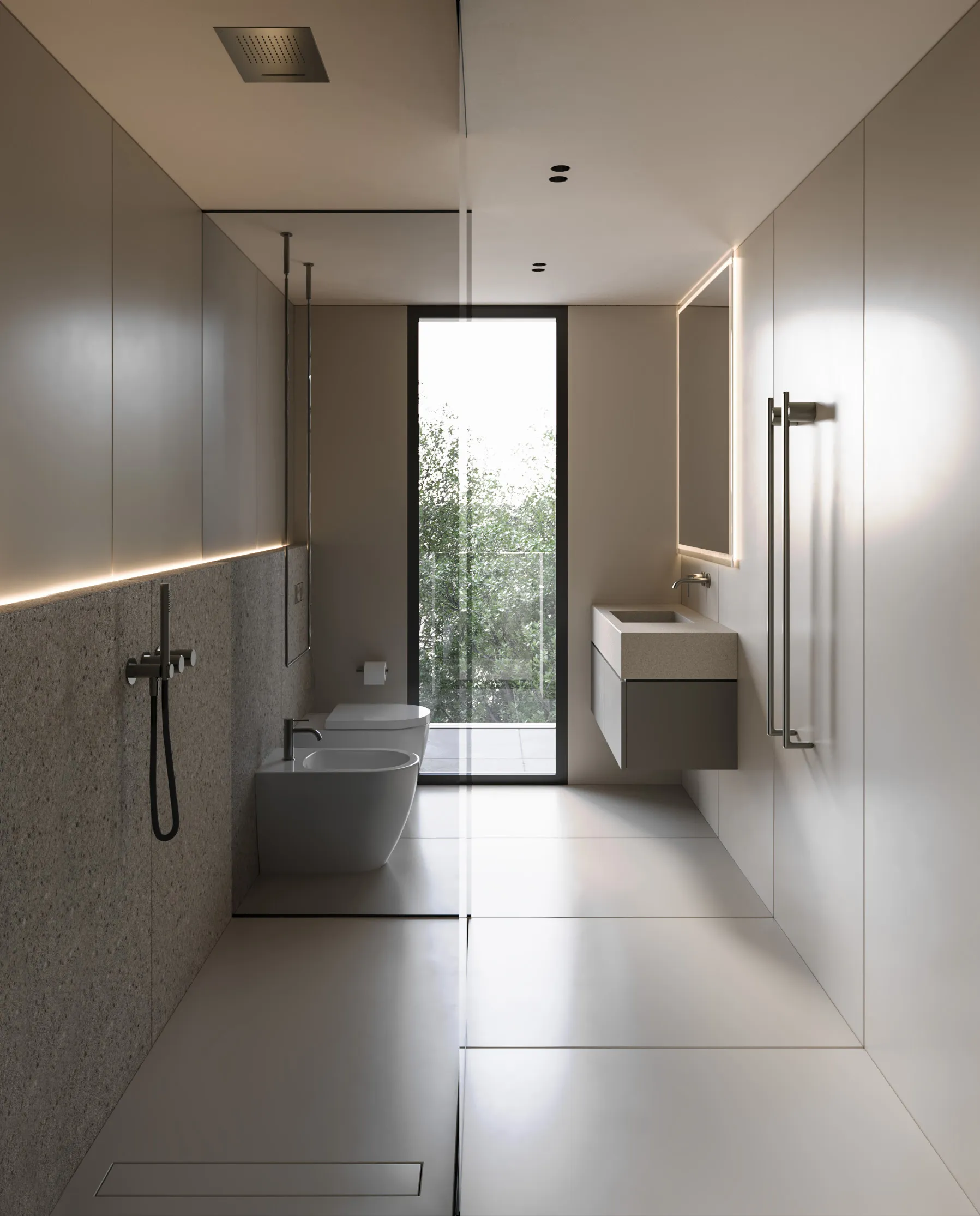 Rendering del bagno dell’attico con vasca e finestra.
