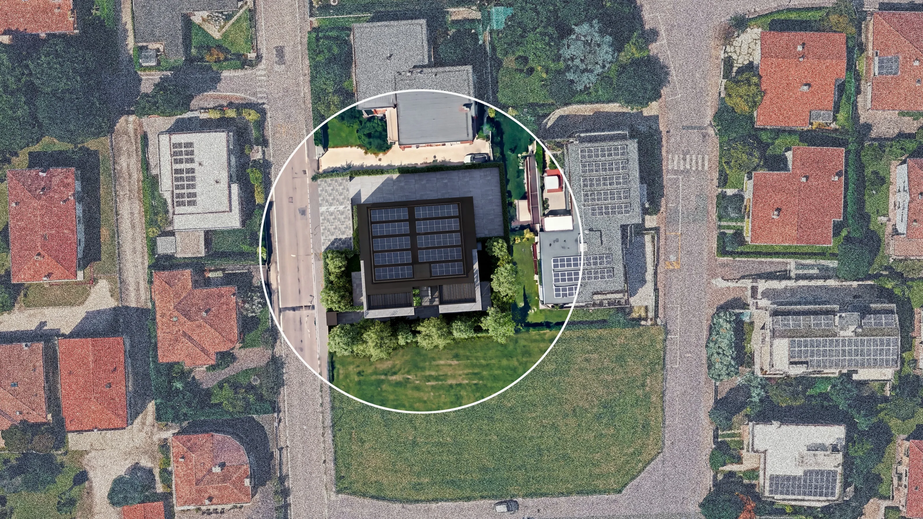 Planimetria esterna di progetto: l’edificio, i giardini e il contesto costruito.